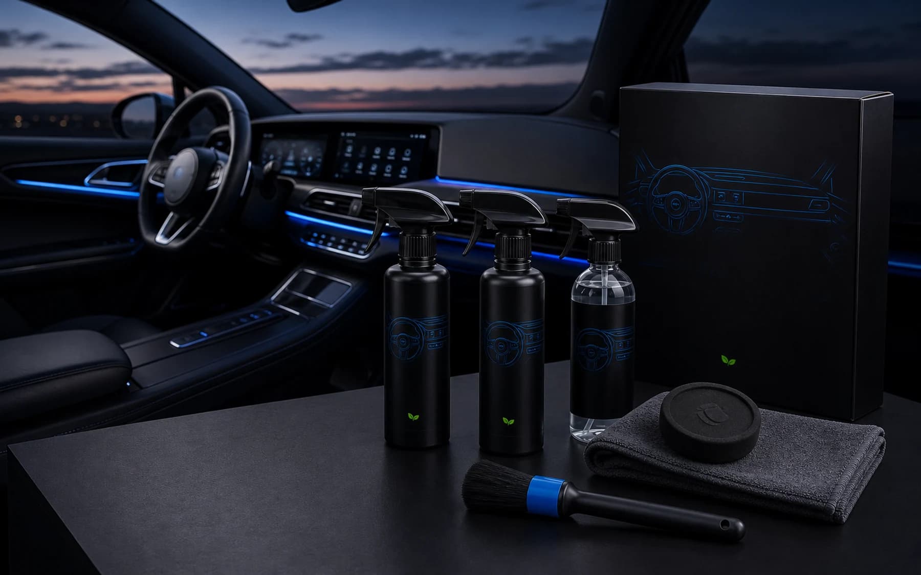 RESET Interior Kit de iTouchid presentado junto a un interior de auto limpio